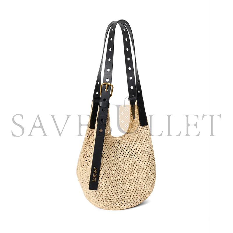 L0ew* small punch hole hobo in raffia and calfskin a914w86x01 (32*24*22cm)